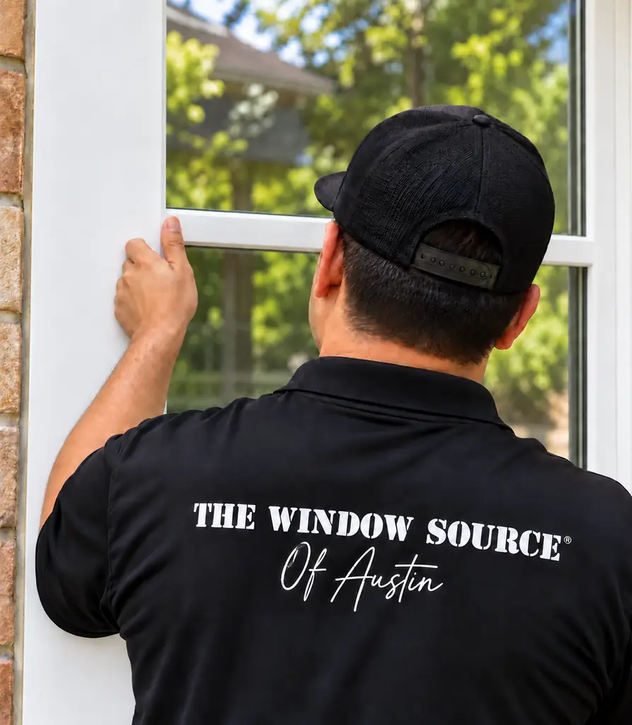 Illustration of an installer fitting a replacement window